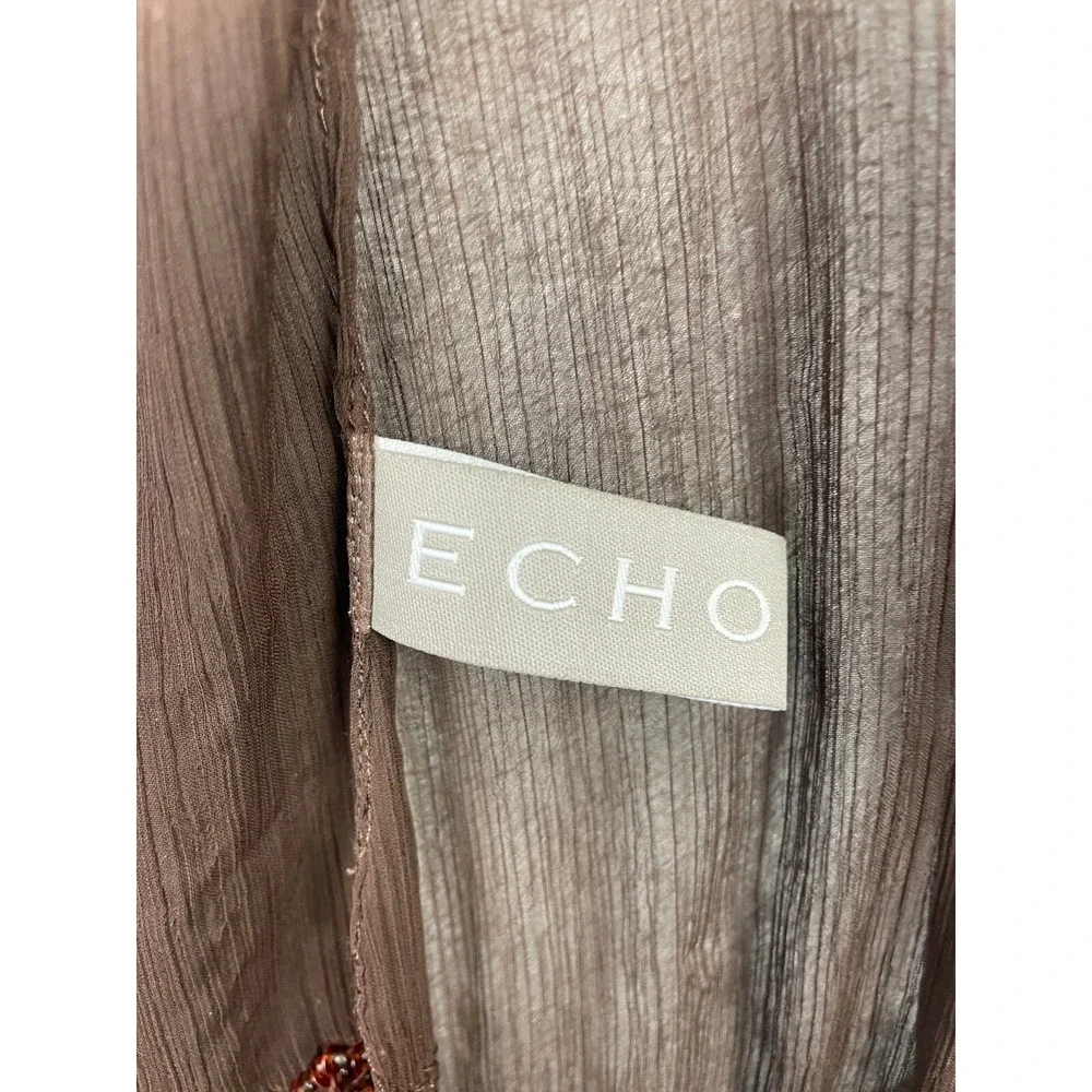 ECHO SCARF Brown Sequin Trim‎ Art to wear Artsy Lightweight Semisheer Bohemian